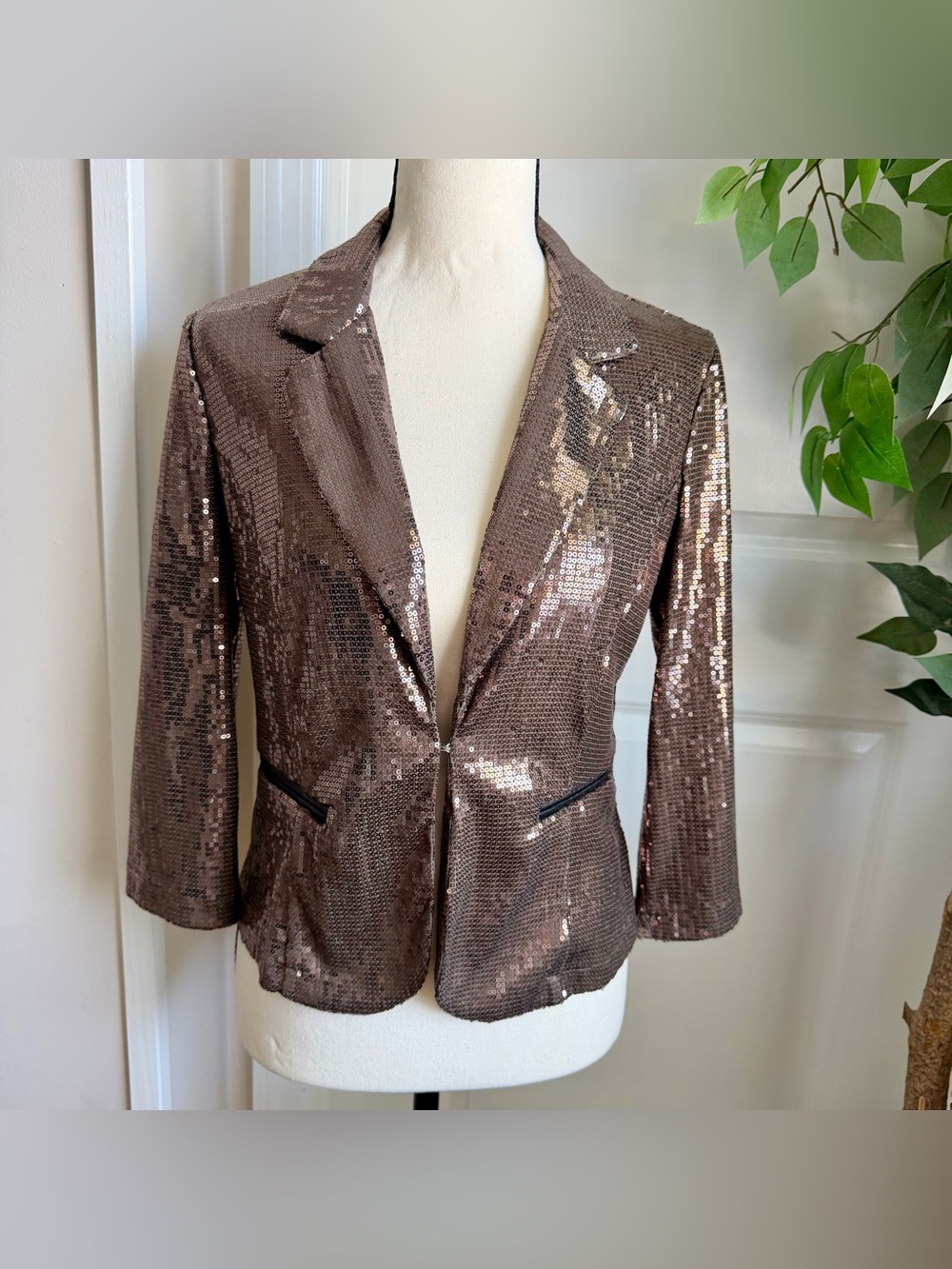 HAVE Sequin Fitted Cocktail Blazer Jacket Bronze Gold Sz M